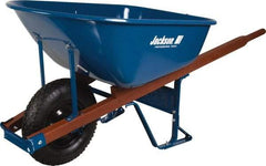 Jackson Professional Tools - 6 Cu Ft Capacity Wheelbarrow with 16" Pneumatic Wheel - Wood Handle, 58-3/4" Long x 25-1/2" Wide x 27" High, Blue - Apex Tool & Supply