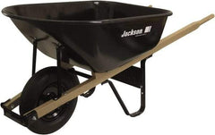 True Temper - 6 Cu Ft Capacity Wheelbarrow with 16" Pneumatic Wheel - Wood Handle, 58-3/4" Long x 25-1/2" Wide x 27" High, Black - Apex Tool & Supply