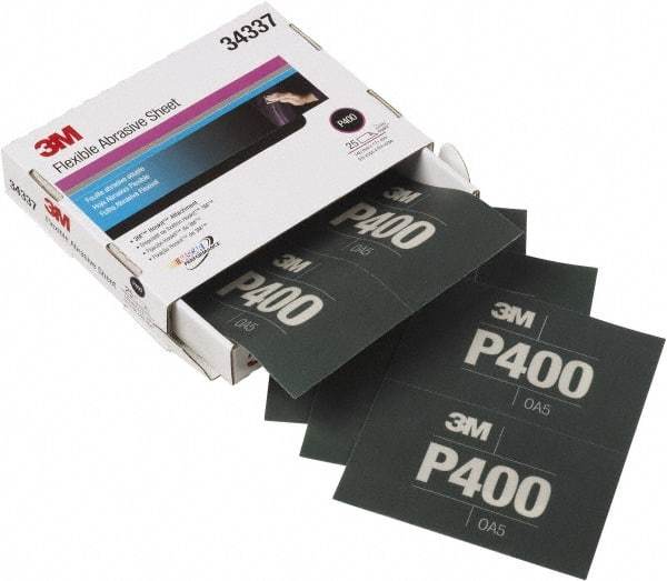 3M - 400 Grit, Aluminum Oxide TriangleSanding Sheet - 6-13/16" Long x 5-1/2" Wide, Extra Fine Grade, Weighted Paper Backing - Apex Tool & Supply