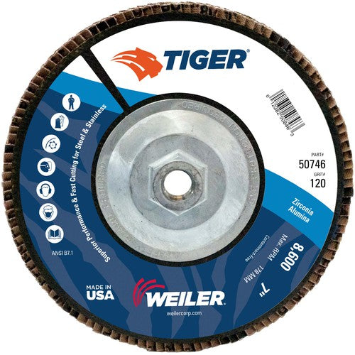 7″ Tiger Disc Abrasive Flap Disc, Flat, Phenolic Backing, 120Z, 5/8″-11 UNC Nut - Apex Tool & Supply