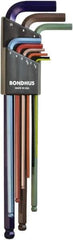 Bondhus - 9 Piece L-Key Ball End Hex Key Set - Hex Range 1.5 to 10mm, 8.4" OAL - Apex Tool & Supply