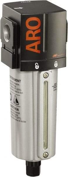ARO/Ingersoll-Rand - 3/8" Port, 7.913" High x 2.874" Wide Standard Filter with Metal Bowl, Automatic Drain - 156 SCFM, 250 Max psi, 175°F Max Temp, Sight Glass Included, Modular Connection, 2.8 oz Bowl Capacity - Apex Tool & Supply