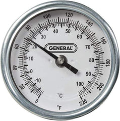 General - 36 Inch Long Stem, 3 Inch Dial Diameter, Back Connected Bi-Metal Thermometer - 220°Fahrenheit - Apex Tool & Supply