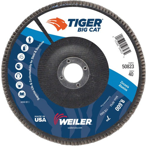 7″ Big Cat Abrasive Flap Disc, Flat, Phenolic Backing, 40Z, 7/8″ Arbor Hole - Apex Tool & Supply