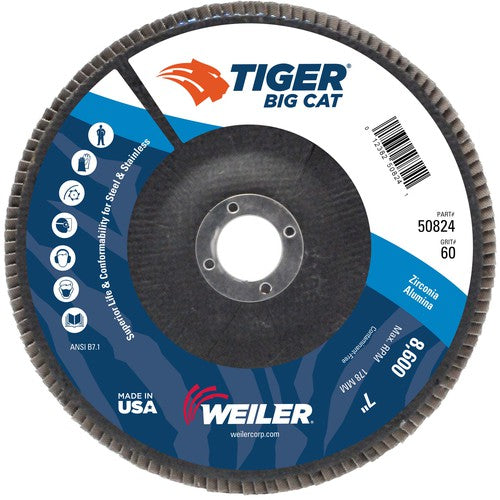 7″ Big Cat Abrasive Flap Disc, Flat, Phenolic Backing, 60Z, 7/8″ Arbor Hole - Apex Tool & Supply
