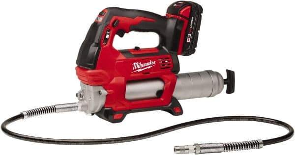 Milwaukee Tool - 10,000 Max psi, Flexible Battery-Operated Grease Gun - 14 oz Capacity, 31 Strokes per oz, Includes Grease Gun, Gauge Hose Assembly, Coupler, 18 V Rechargeable Battery, 30-Minute Charger, Carrying Case & Carrying Strip - Apex Tool & Supply
