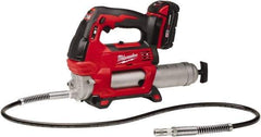 Milwaukee Tool - 10,000 Max psi, Flexible Battery-Operated Grease Gun - 14 oz Capacity, 31 Strokes per oz, Includes Grease Gun, Gauge Hose Assembly, Coupler, 18 V Rechargeable Battery, 30-Minute Charger, Carrying Case & Carrying Strip - Apex Tool & Supply