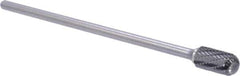 M.A. Ford - 1/2" Cut Diam, 1/4" Shank Diam, Cylinder with Radius Head Double Cut Burr - Carbide, Radius End, 1" LOC, 7" OAL - Apex Tool & Supply