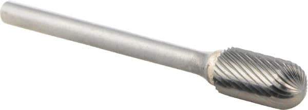 M.A. Ford - 1/4" Cut Diam, 1/8" Shank Diam, Cylinder with Radius Head Double Cut Burr - Carbide, Radius End, 1/2" LOC, 2" OAL - Apex Tool & Supply
