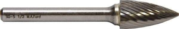 M.A. Ford - 1/2" Cut Diam, 1/4" Shank Diam, Tree Head Single Cut Burr - Carbide, Point End, 1" LOC, 7" OAL - Apex Tool & Supply