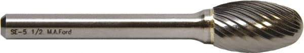 M.A. Ford - 1/4" Cut Diam, 1/4" Shank Diam, Oval Head Double Cut Burr - Carbide, Radius End, 3/8" LOC, 2" OAL - Apex Tool & Supply