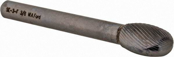 M.A. Ford - 3/8" Cut Diam, 1/4" Shank Diam, Oval Head Double Cut Burr - Carbide, Radius End, 5/8" LOC, 2-5/8" OAL - Apex Tool & Supply