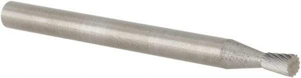 M.A. Ford - 3/32" Cut Diam, 1/8" Shank Diam, Inverted Cone Head Double Cut Burr - Carbide, Flat End, 1/8" LOC, 1-1/2" OAL - Apex Tool & Supply