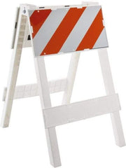 PRO-SAFE - 24 Inch Wide x 45-1/2 Inch High, Reflective, Plastic Type I Barricade - 14 Lbs., 12 Inch High x 24 Inch Wide Top Panel, White and Orange - Apex Tool & Supply