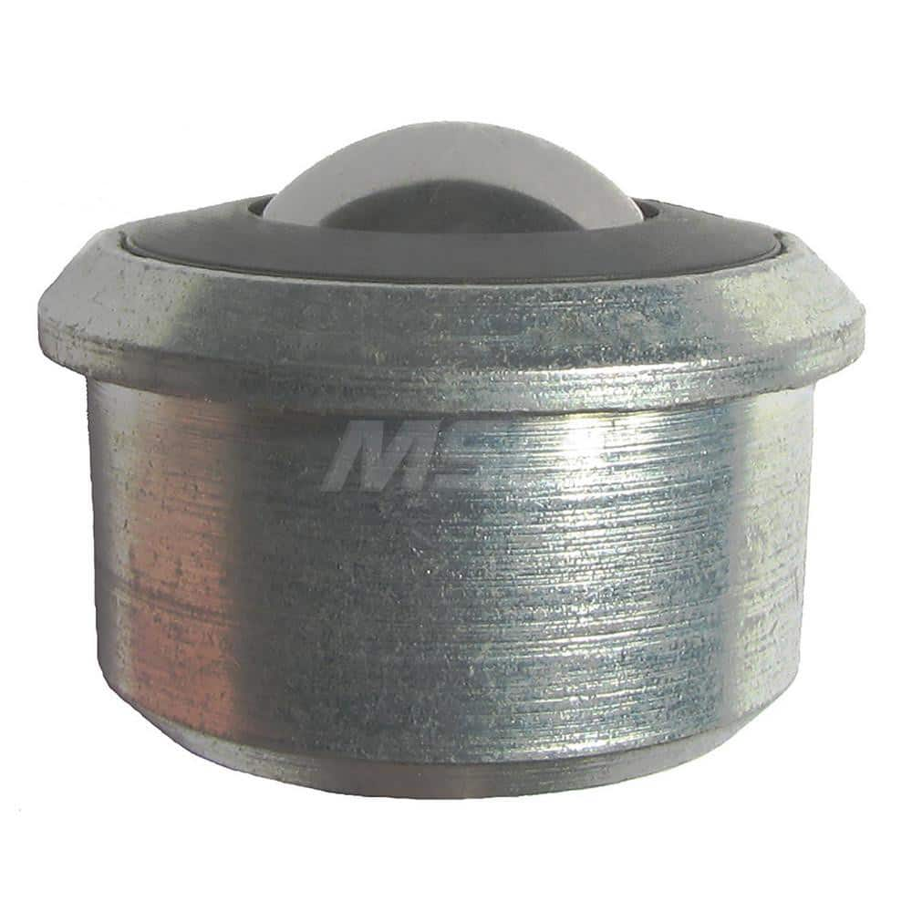 Ball Transfers; Base Shape: Round; Working Orientation: Ball up; Mount Type: Drop-in; Load Capacity (Lb.): 500; Mount Height: 0.53125 in; Housing Diameter: 1.775; Overall Diameter: 2.000; Housing Finish: Galvanized; Ball Material: Carbon Steel; Housing Ma