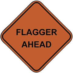PRO-SAFE - "Flagger Ahead", 48" Wide x 48" High, Nylon Construction Roadway Signs - Orange, Square, Sign Stand Mount - Apex Tool & Supply