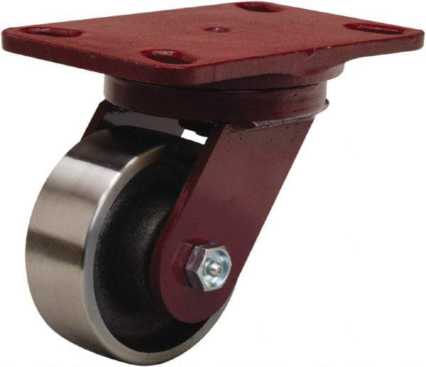 Hamilton - 4" Diam x 1-1/2" Wide x 5-5/8" OAH Top Plate Mount Swivel Caster - Forged Steel, 1,400 Lb Capacity, Straight Roller Bearing, 4-1/2 x 6-1/2" Plate - Apex Tool & Supply