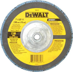 DeWALT - 80 Grit, 7" Disc Diam, 5/8-11 Center Hole, Type 27 Zirconia Alumina Flap Disc - 8,700 Max RPM, Fiberglass Backing, Arbor Attaching System, Coated - Apex Tool & Supply