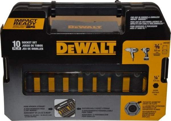 DeWALT - 10 Piece 3/8" Drive Thin Wall Deep Impact Socket Set - 6 Points, 5/16 to 3/4", Inch Measurement Standard - Apex Tool & Supply