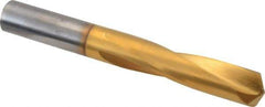 Atrax - 27/64" 135° Spiral Flute Solid Carbide Screw Machine Drill Bit - TiN Finish, Right Hand Cut, 2" Flute Length, 3-3/8" OAL, Split Point, Straight Shank - Apex Tool & Supply