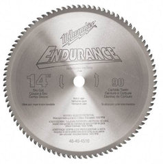Milwaukee Tool - 14" Diam, 1" Arbor Hole Diam, 90 Tooth Wet & Dry Cut Saw Blade - Carbide-Tipped, Burr-Free, Clean, Smooth Action, Standard Round Arbor - Apex Tool & Supply