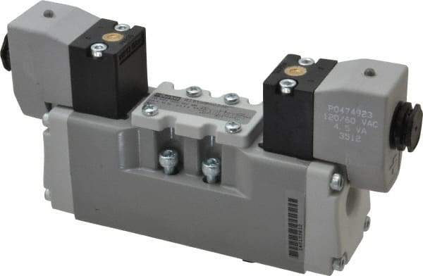 Parker - Double Solenoid 3 Position, Aluminum Solenoid Valve - Center Exhaust Open, Nitrile Seal - Apex Tool & Supply