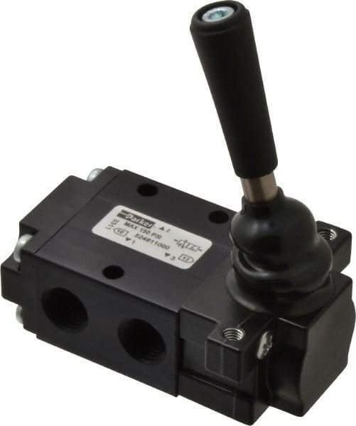 Parker - 0.83 CV Rate, 1/4" NPT Inlet Direct Air 4 Mechanical Spool Valve - 3 Way, 2 Position NC, 150 Max psi, Lever Spring Return - Apex Tool & Supply