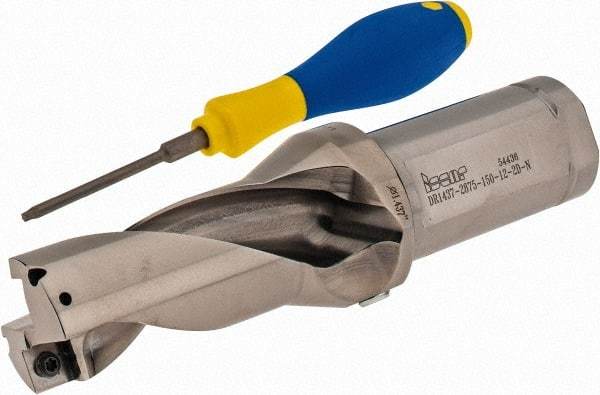 Iscar - 2.87" Max Drill Depth, 2xD, 1-7/16" Diam, Indexable Insert Drill - 2 Inserts, 1-1/2" Shank Diam, Straight Shank - Apex Tool & Supply