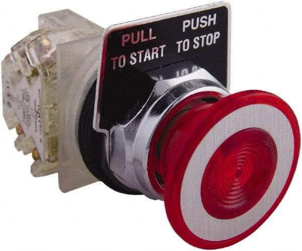 Square D - 1.18 Inch Mount Hole, Extended Mushroom Head, Pushbutton Switch Only - Round, Red Pushbutton, Nonilluminated, Shock and Vibration Resistant - Apex Tool & Supply