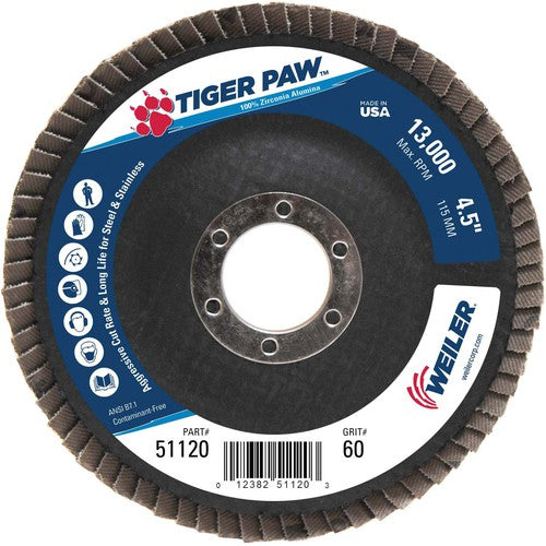 ‎4-1/2″ Tiger Paw Abrasive Flap Disc, Angled, Phenolic Backing, 60Z, 7/8″ Arbor Hole - Apex Tool & Supply