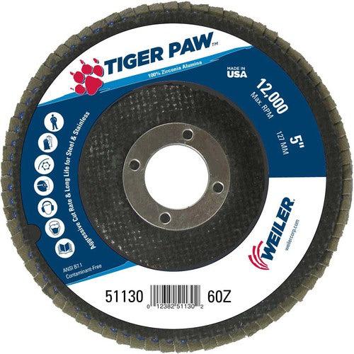 5″ Tiger Paw Abrasive Flap Disc, Flat, Phenolic Backing, 60Z, 7/8″ Arbor Hole - Apex Tool & Supply
