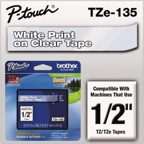 Brother - 1/2" Wide x 314.4" Long, Clear Plastic/Paper Tape Cassette - For Label Maker - Apex Tool & Supply