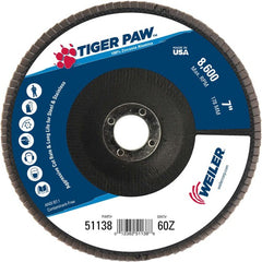 7″ Tiger Paw Abrasive Flap Disc, Flat, Phenolic Backing, 60Z, 7/8″ Arbor Hole - Apex Tool & Supply