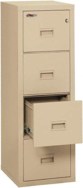 FireKing - 17-3/4" Wide x 52-3/4" High x 22-1/8" Deep, 4 Drawer Vertical File - Steel, Parchment - Apex Tool & Supply