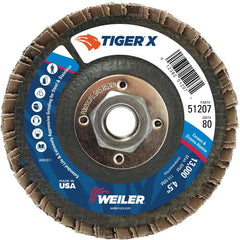 4 1/2″ Diameter - Tiger X Flap Disc, Angled, Phenolic Backing, 80Z, 5/8″ Diameter - 11 UNC Nut - Apex Tool & Supply