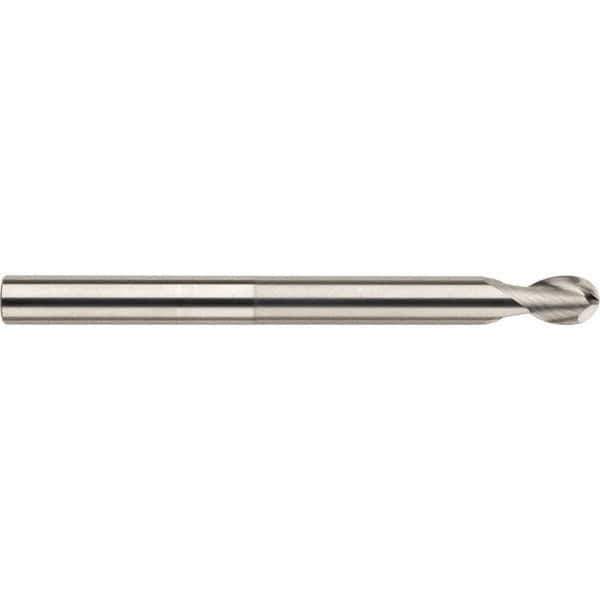 SGS - 20mm Diam, 25mm LOC, 2 Flute Solid Carbide Ball End Mill - Uncoated, Single End, 150mm OAL, 20mm Shank Diam, Spiral Flute - Apex Tool & Supply