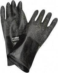 North - Size L (9), 14" Long, 14 mil Thick, Butyl Chemical Resistant Gloves - Rough Finish, Rolled Cuff, Black, FDA Approved - Apex Tool & Supply