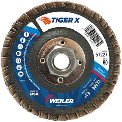 4 1/2″ Diameter - Tiger X Flap Disc, Flat, Phenolic Backing, 60Z, 5/8″-11 Diameter - Arbor Hole - Apex Tool & Supply