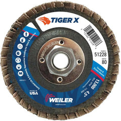 4 1/2″ Diameter - Tiger X Flap Disc, Flat, Phenolic Backing, 80Z, 5/8″-11 Diameter - Arbor Hole - Apex Tool & Supply