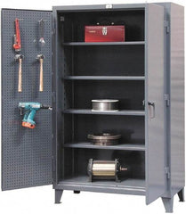 Strong Hold - 4 Shelf Pegboard Storage Cabinet - Steel, 48" Wide x 24" Deep x 72" High, Dark Gray - Apex Tool & Supply