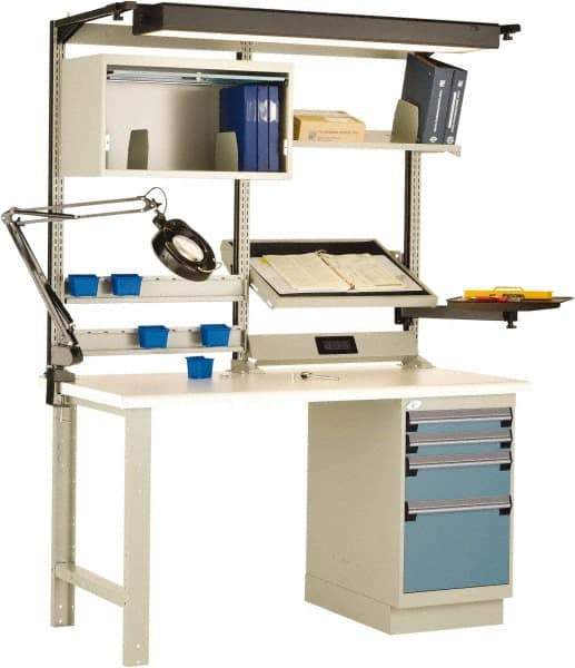 Rousseau Metal - 4 Drawer, 2 Shelf Workstation - 775 Lb Capacity, Dissipative Top, Everest Blue, 60" Wide x 80" High x 30" Long - Apex Tool & Supply