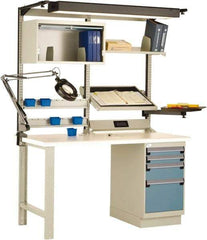 Rousseau Metal - 4 Drawer, 2 Shelf Workstation - 775 Lb Capacity, Dissipative Top, Everest Blue, 60" Wide x 80" High x 30" Long - Apex Tool & Supply