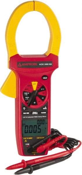 Amprobe - ACDC-3400 IND, CAT IV, CAT III, Digital True RMS Clamp Meter with 2.2441" Clamp On Jaws - 750 VAC, 1000 VDC, 1000 AC/DC Amps, Measures Voltage, Capacitance, Current, Frequency, Resistance - Apex Tool & Supply