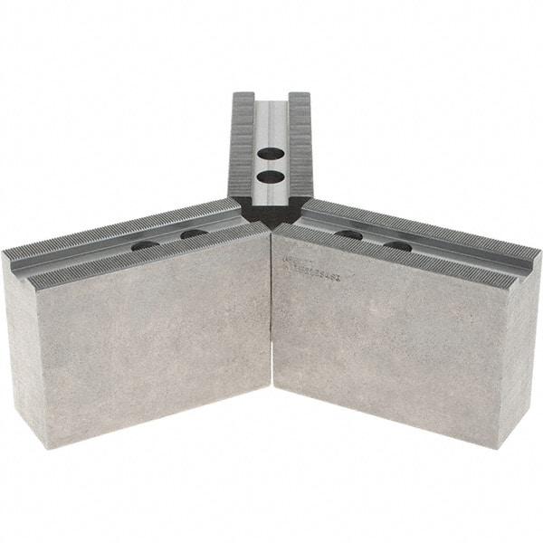 Abbott Workholding Products - 12" & Up Chuck Capacity, 1.5mm x 60° Serrated Attachment, Square Soft Lathe Chuck Jaw - 3 Jaws, Steel, 1.1811" Btw Mount Hole Ctrs, 5-1/2" Long x 2" Wide x 4" High, 0.8268" Groove, 0.6299" & 16mm Fastener - Apex Tool & Supply