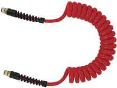 PRO-SOURCE - 5/16" ID, 1/4 Thread, 25' Long, Red Polyurethane Coiled & Self Storing Hose - 185 Max psi, Male Swivel x Male Swivel - Apex Tool & Supply