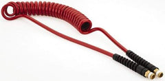 PRO-SOURCE - 1/4" ID, 1/4 Thread, 10' Long, Red Polyurethane Coiled & Self Storing Hose - 220 Max psi, Male Swivel x Male Swivel - Apex Tool & Supply