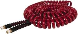 PRO-SOURCE - 1/4" ID, 1/4 Thread, 25' Long, Red Polyurethane Coiled & Self Storing Hose - 220 Max psi, Male Swivel x Male Swivel - Apex Tool & Supply