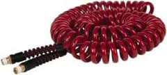 PRO-SOURCE - 1/4" ID, 1/4 Thread, 25' Long, Red Polyurethane Coiled & Self Storing Hose - 220 Max psi, Male Swivel x Male Swivel - Apex Tool & Supply