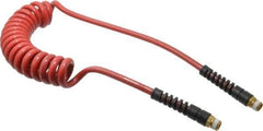 PRO-SOURCE - 5/16" ID, 3/8 Thread, 10' Long, Red Polyurethane Coiled & Self Storing Hose - 185 Max psi, Male Swivel x Male Swivel - Apex Tool & Supply