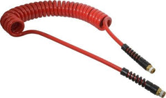 PRO-SOURCE - 5/16" ID, 3/8 Thread, 15' Long, Red Polyurethane Coiled & Self Storing Hose - 185 Max psi, Male Swivel x Male Swivel - Apex Tool & Supply